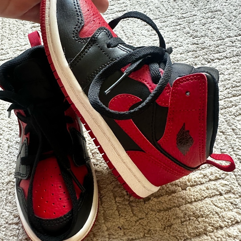 Nike Air Jordan Kids Black & Red High-Top Sneakers - Picture 12 of 16